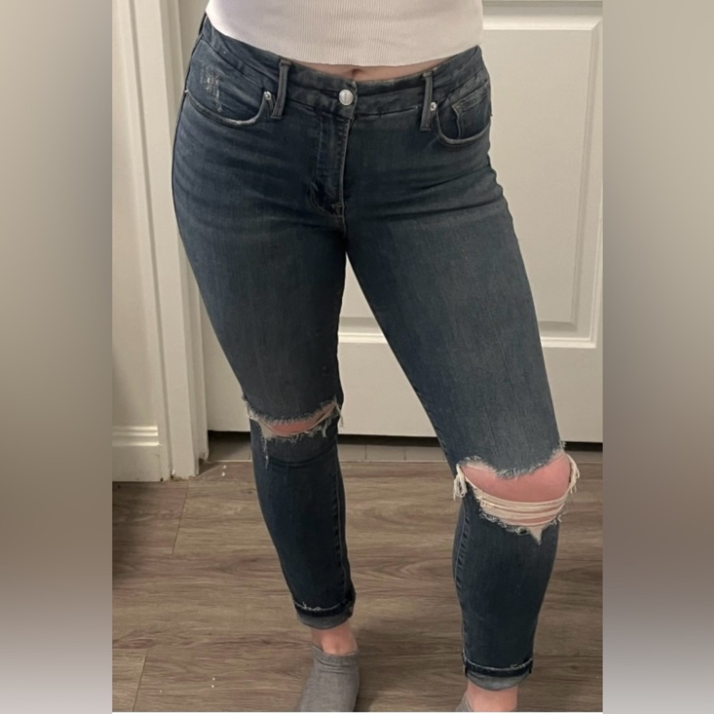 Good American Blue Skinny Jeans Distressed Design